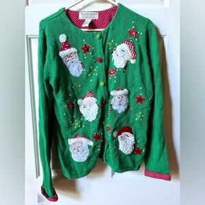Tiara International Christmas Collection Women's Ugly Santa Sweater Cardigan Lg